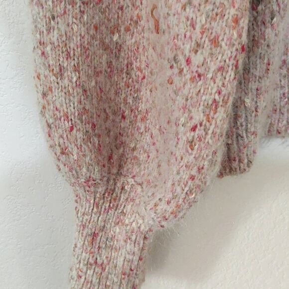 Lush taupe speckled pink balloon sleeve sweater wool blend - Picture 4 of 5